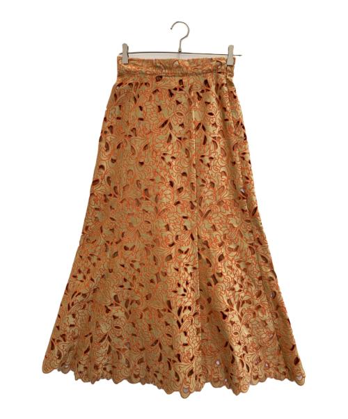 Ameri（アメリ）AMERI (アメリ) UND RENEE ベロアカットワークスカート オレンジ サイズ:Mの古着・服飾アイテム