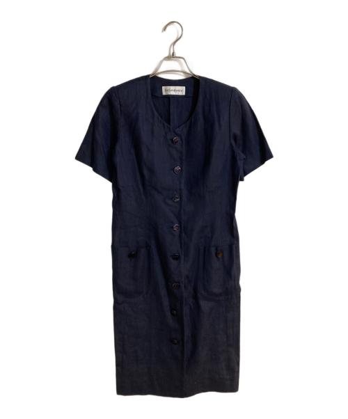 Yves Saint Laurent（イヴサンローラン）Yves Saint Laurent (イヴサンローラン) YSLボタンオールドリネンワンピース ネイビー サイズ:38の古着・服飾アイテム