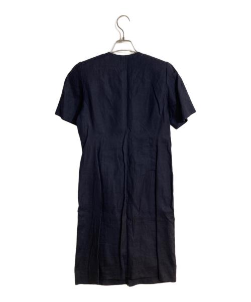 Yves Saint Laurent（イヴサンローラン）Yves Saint Laurent (イヴサンローラン) YSLボタンオールドリネンワンピース ネイビー サイズ:38の古着・服飾アイテム