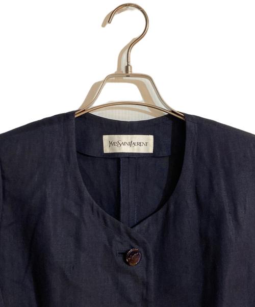 Yves Saint Laurent（イヴサンローラン）Yves Saint Laurent (イヴサンローラン) YSLボタンオールドリネンワンピース ネイビー サイズ:38の古着・服飾アイテム