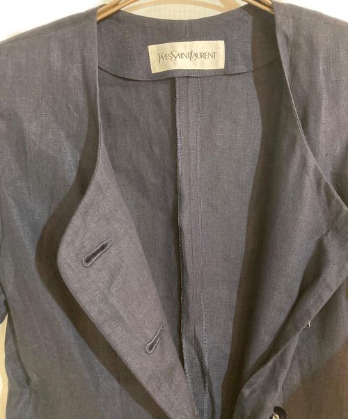 Yves Saint Laurent（イヴサンローラン）Yves Saint Laurent (イヴサンローラン) YSLボタンオールドリネンワンピース ネイビー サイズ:38の古着・服飾アイテム