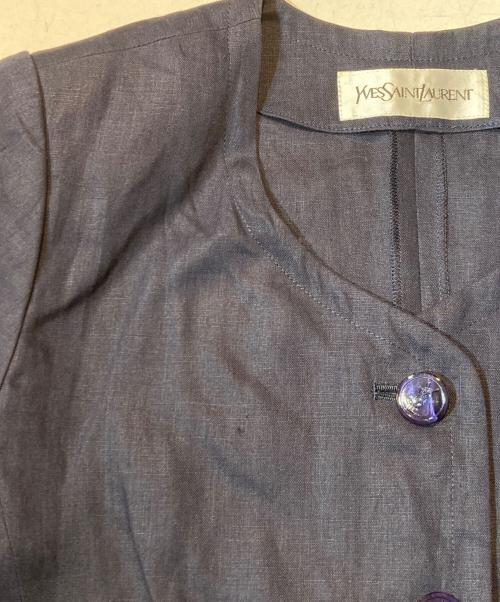 Yves Saint Laurent（イヴサンローラン）Yves Saint Laurent (イヴサンローラン) YSLボタンオールドリネンワンピース ネイビー サイズ:38の古着・服飾アイテム