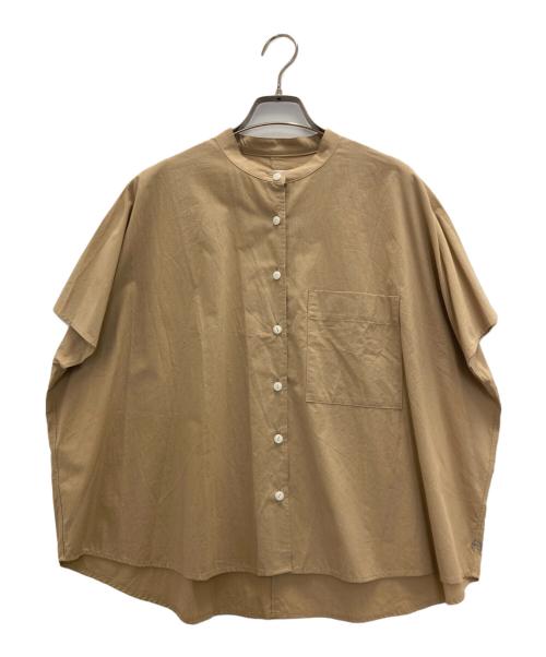 HUIS（ハウス）HUIS (ハウス) オーガニックコットンバンドカラー半袖ワイドブラウス ブラウン サイズ:FREEの古着・服飾アイテム