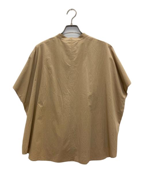HUIS（ハウス）HUIS (ハウス) オーガニックコットンバンドカラー半袖ワイドブラウス ブラウン サイズ:FREEの古着・服飾アイテム
