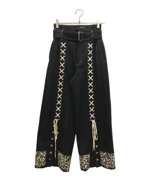 rurumu:（ルルムウ）rurumu: (ルルムウ) レースアップエンブレムパンツ ブラック サイズ:Mの古着・服飾アイテム
