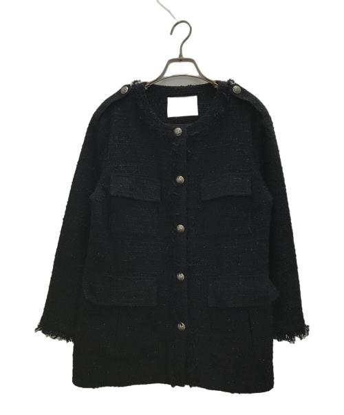 GRACE CONTINENTAL（（グレースコンチネンタル）GRACE CONTINENTAL (（グレースコンチネンタル) ラメツイードミリタリーノーカラージャケット ネイビー サイズ:38の古着・服飾アイテム