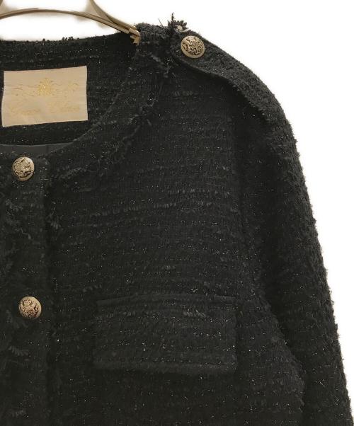 GRACE CONTINENTAL（（グレースコンチネンタル）GRACE CONTINENTAL (（グレースコンチネンタル) ラメツイードミリタリーノーカラージャケット ネイビー サイズ:38の古着・服飾アイテム