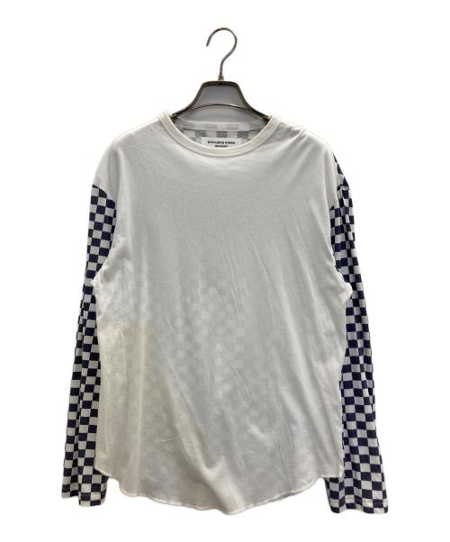 BEAMS BOY（ビームスボーイ）BEAMS BOY (ビームスボーイ) チェッカープリント ロングスリーブ Tシャツ ホワイト サイズ:表記無しの古着・服飾アイテム