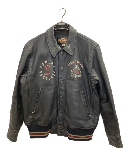 HARLEY-DAVIDSON（ハーレーダビッドソン）HARLEY-DAVIDSON (ハーレーダビッドソン) eagle embroidery leather jacket ブラック サイズ:Ｌの古着・服飾アイテム