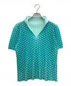 PLEATS PLEASEプリーツプリーズ）の古着「ポルカドットプリーツブラウス」｜グリーン