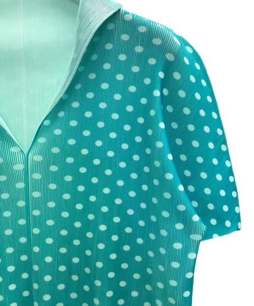 PLEATS PLEASE（プリーツプリーズ）PLEATS PLEASE (プリーツプリーズ) ポルカドットプリーツブラウス グリーン サイズ:3の古着・服飾アイテム