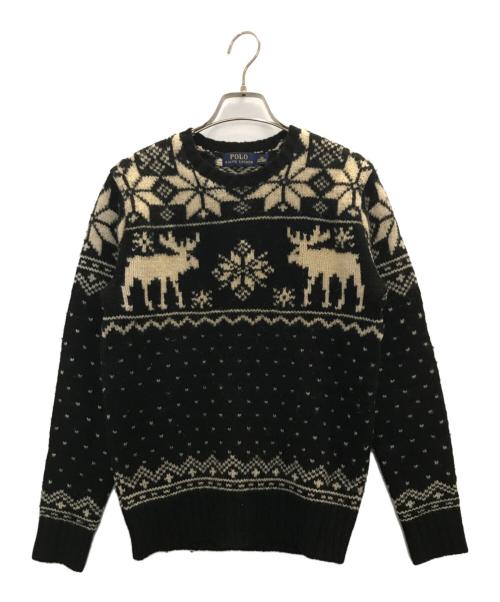 POLO RALPH LAUREN（ポロ・ラルフローレン）POLO RALPH LAUREN (ポロ・ラルフローレン) ノルディック ウールニットセーター ブラック サイズ:XSの古着・服飾アイテム