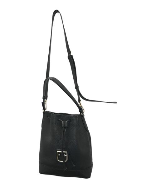 FURLA（フルラ）FURLA (フルラ) グレインレザーショルダーバッグ ブラックの古着・服飾アイテム