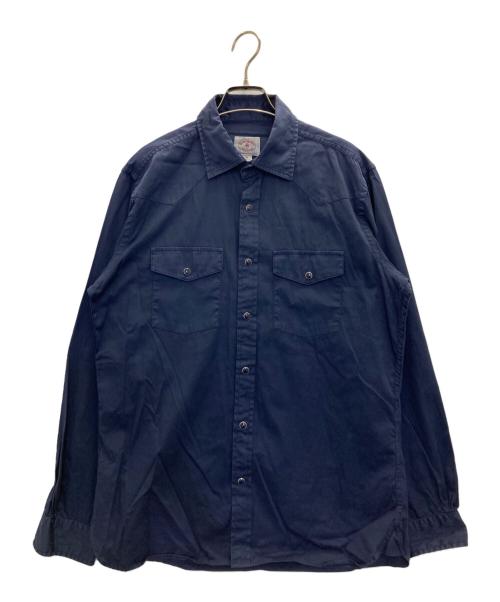 BROOKS BROTHERS Red Fleece（ブルックスブラザーズレッドフリース）Brooks Brothers Red Fleece (ブルックスブラザーズレッドフリース) マチ付きコットンサテンスナップボタンシャツ ネイビー サイズ:Mの古着・服飾アイテム