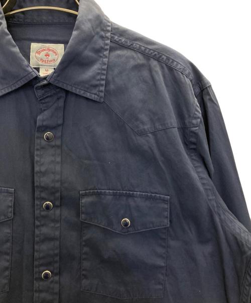 BROOKS BROTHERS Red Fleece（ブルックスブラザーズレッドフリース）Brooks Brothers Red Fleece (ブルックスブラザーズレッドフリース) マチ付きコットンサテンスナップボタンシャツ ネイビー サイズ:Mの古着・服飾アイテム
