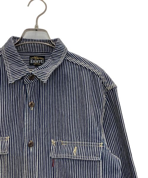 EIGHT G（エイトジー）EIGHT G (エイトジー) Long Sleeve Hickory Stripe Work Shirt ネイビー サイズ:Lの古着・服飾アイテム