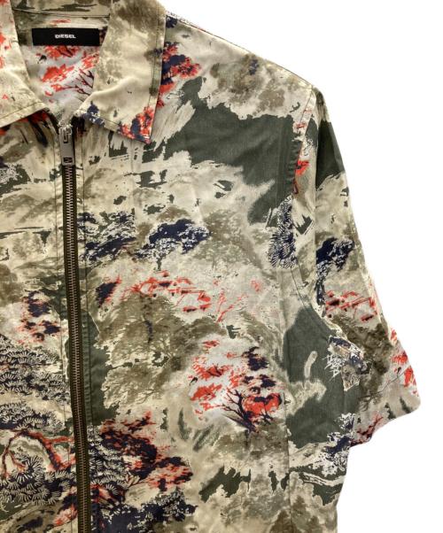 DIESEL（ディーゼル）DIESEL (ディーゼル) オリエンタルプリントジップシャツ グリーン サイズ:Ｌの古着・服飾アイテム