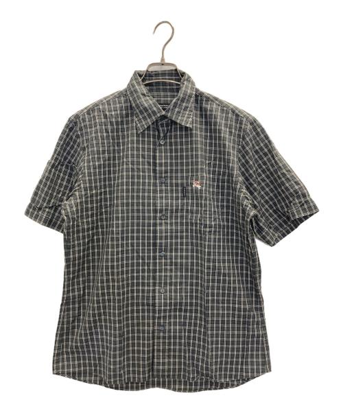 BURBERRY BLACK LABEL（バーバリーブラックレーベル）BURBERRY BLACK LABEL (バーバリーブラックレーベル) 刺繍半袖チェックシャツ グレー サイズ:2の古着・服飾アイテム