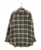 CELINEセリーヌ）の古着「ウールチェックシャツ」｜グリーン×グレー