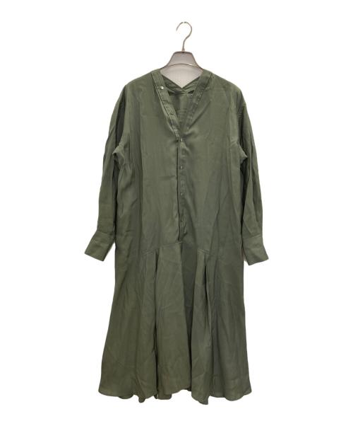 BEARDSLEY（ビアズリー）BEARDSLEY (ビアズリー) カラーレスシャツワンピース グリーンの古着・服飾アイテム