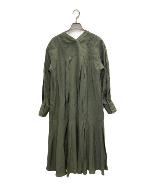 BEARDSLEY（ビアズリー）BEARDSLEY (ビアズリー) カラーレスシャツワンピース グリーンの古着・服飾アイテム
