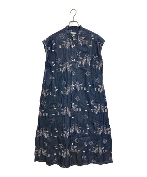 Engineered Garments（エンジニアドガーメンツ）Engineered Garments (エンジニアードガーメンツ) No Sleeve Banded Collar Dress Bird Embroidery Denim インディゴの古着・服飾アイテム