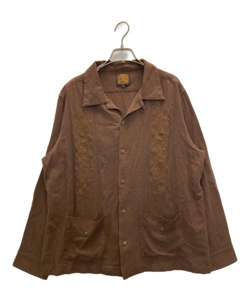 KUSTOM STYLE（カスタムスタイル）KUSTOM STYLE (カスタムスタイル) コットンリネンキューバシャツ ブラウン サイズ:Ⅼの古着・服飾アイテム