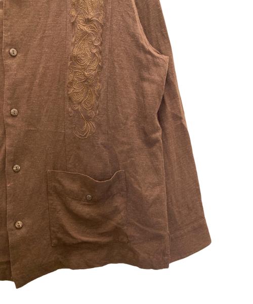 KUSTOM STYLE（カスタムスタイル）KUSTOM STYLE (カスタムスタイル) コットンリネンキューバシャツ ブラウン サイズ:Ⅼの古着・服飾アイテム