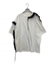 Maison Margiela（メゾンマルジェラ）の古着「Embroidered Trim Cotton モヘヤ装飾Tee」｜ホワイト