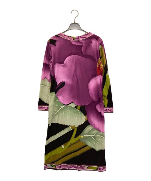 LEONARD（レオナール）LEONARD (レオナール) シルクフラワースクリーンプリントワンピース パープル サイズ:42の古着・服飾アイテム