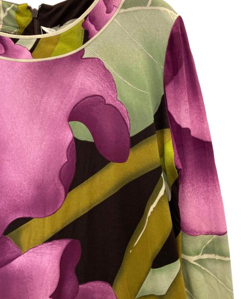 LEONARD（レオナール）LEONARD (レオナール) シルクフラワースクリーンプリントワンピース パープル サイズ:42の古着・服飾アイテム