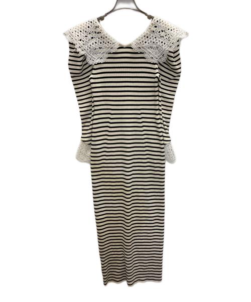 Lily Brown（リリーブラウン）Lily Brown (リリーブラウン) レースカラーニットワンピース アイボリー サイズ:SIZE　FREEの古着・服飾アイテム