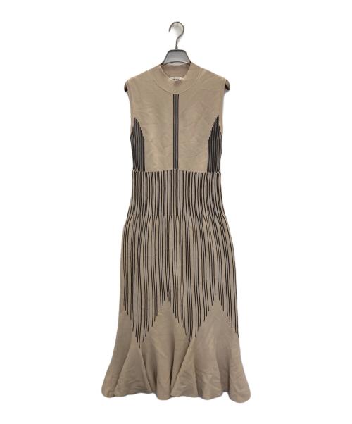 FRAY ID（フレイ アイディー）FRAY ID (フレイ アイディー) ストライプペプラムニットワンピース ベージュ サイズ:FREEの古着・服飾アイテム