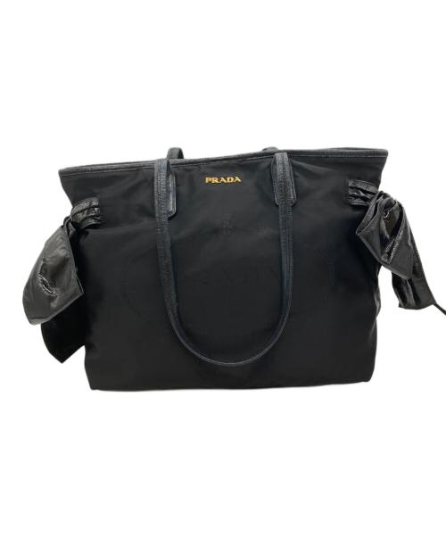 PRADA（プラダ）PRADA (プラダ) エナメルサイドリボンハンドバッグ ブラックの古着・服飾アイテム