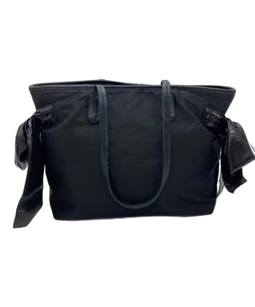 PRADA（プラダ）PRADA (プラダ) エナメルサイドリボンハンドバッグ ブラックの古着・服飾アイテム