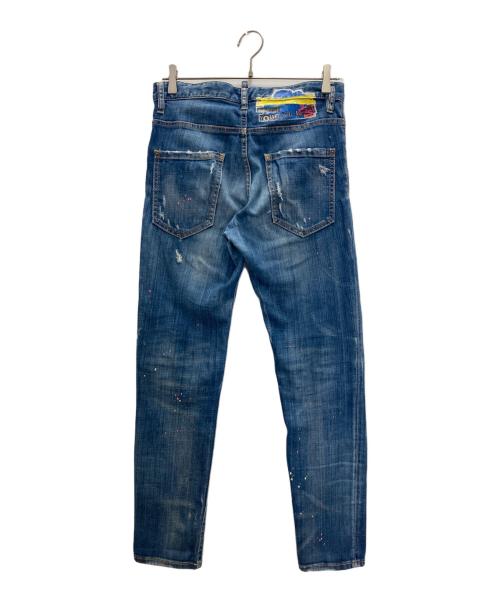 DSQUARED2（ディースクエアード）DSQUARED2 (ディースクエアード) SKATER PINK PAINT JEAN インディゴ サイズ:Ｌの古着・服飾アイテム