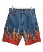 X-LARGEエクストララージ）の古着「FLAME DENIM PAINTER SHORT PANTS」｜インディゴ