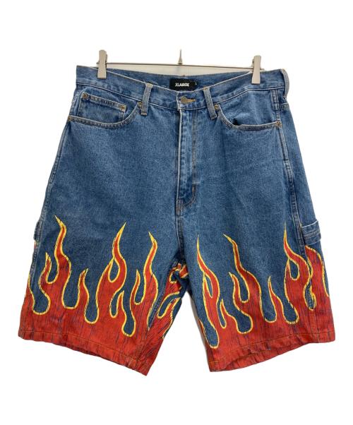 X-LARGE（エクストララージ）X-LARGE (エクストララージ) FLAME DENIM PAINTER SHORT PANTS インディゴ サイズ:表記無しの古着・服飾アイテム
