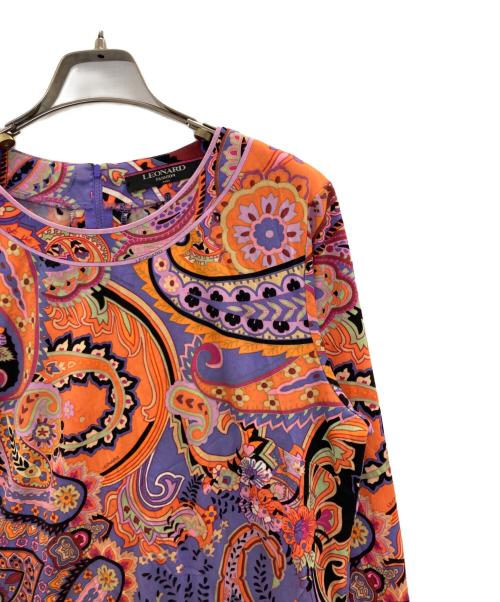 LEONARD（レオナール）LEONARD (レオナール) 総柄ブラウス パープル×オレンジ サイズ:XLの古着・服飾アイテム