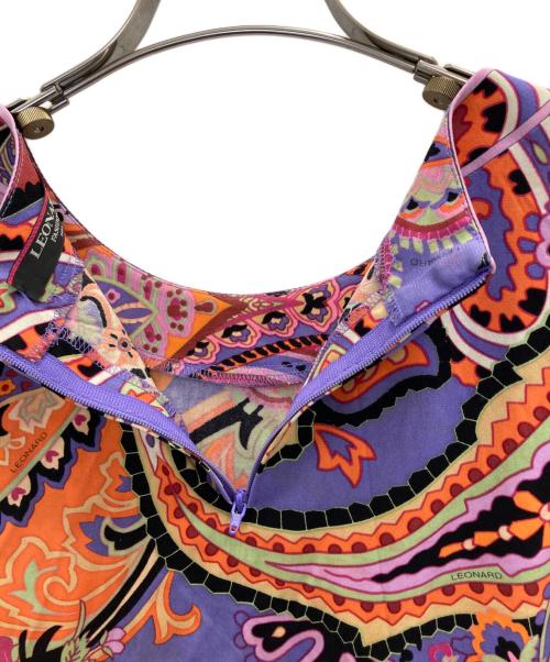 LEONARD（レオナール）LEONARD (レオナール) 総柄ブラウス パープル×オレンジ サイズ:XLの古着・服飾アイテム