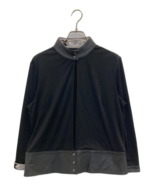 LEONARD（レオナール）LEONARD (レオナール) 襟・カフスラムレザー切替ブラウス ブラック サイズ:Lの古着・服飾アイテム