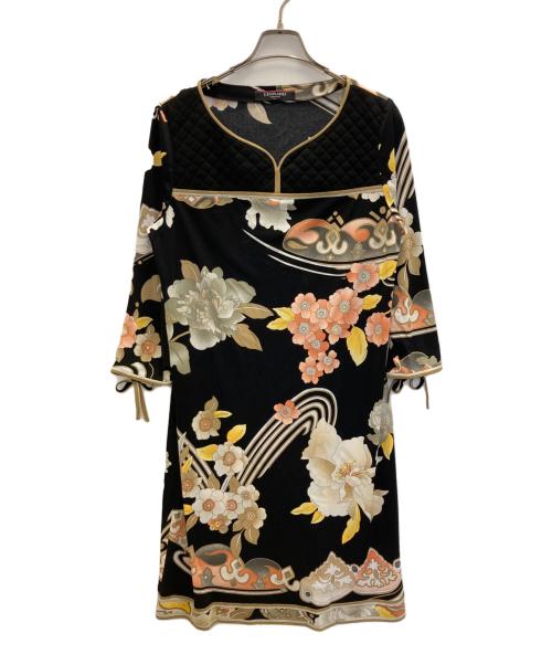 LEONARD（レオナール）LEONARD (レオナール) キルティング切替花柄ワンピース ブラック サイズ:SIZE LLの古着・服飾アイテム