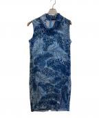 LEONARDレオナール）の古着「羽根プリントドレープネックノースルーブワンピース」｜ブルー