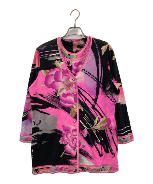 LEONARD（レオナール）LEONARD (レオナール) アンサンブルカーディガン ピンク×ブラック サイズ:XLの古着・服飾アイテム