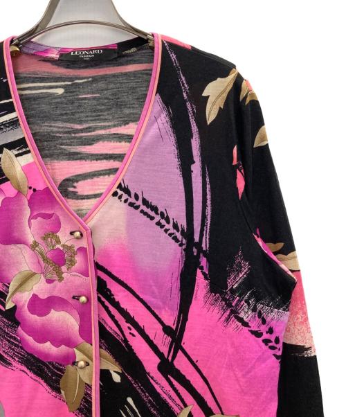 LEONARD（レオナール）LEONARD (レオナール) アンサンブルカーディガン ピンク×ブラック サイズ:XLの古着・服飾アイテム
