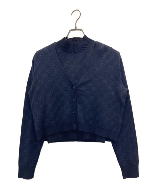 CELFORD（セルフォード）CELFORD (セルフォード) モノグラムアンサンブルニット ネイビー サイズ:FREEの古着・服飾アイテム