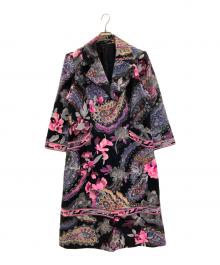 LEONARD（レオナール）の古着「花柄カシミヤウールコート」｜ブラック