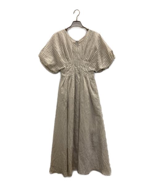 FRAY ID（フレイ アイディー）FRAY ID (フレイ アイディー) Vネックウエストタックワンピース ベージュ サイズ:00の古着・服飾アイテム