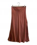 DRAWERドゥロワー）の古着「ポリエステルサテンフレアロングスカート」｜ブラウン