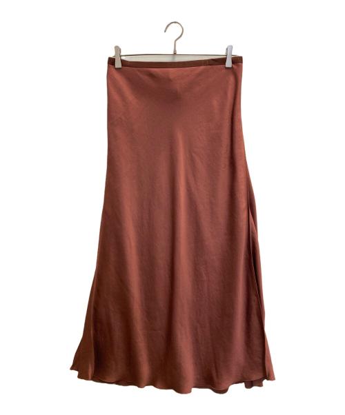 DRAWER（ドゥロワー）DRAWER (ドゥロワー) ポリエステルサテンフレアロングスカート ブラウン サイズ:40の古着・服飾アイテム